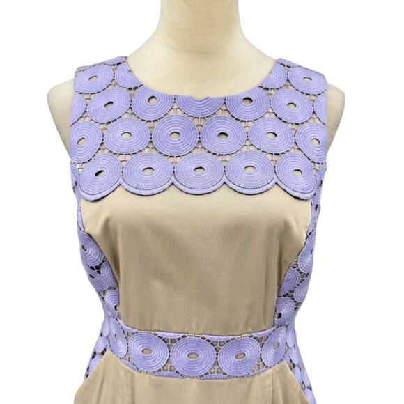 Antonio Melani Khaki Tan Lavender Purple Circle Lace Overlay Sheath Dress - Picture 5 of 12